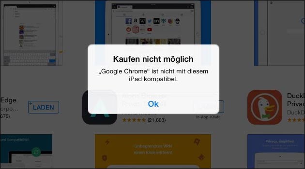 App kaufen nicht möglich: App nicht mit diesem iPhone / iPad kompatibel