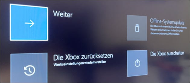 Xbox One Update: Zurücksetzen im Notfall-Menü