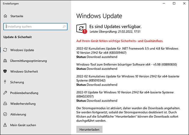 Windows Update Virus-Definitionen