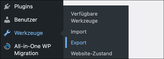 Wordpress import und export