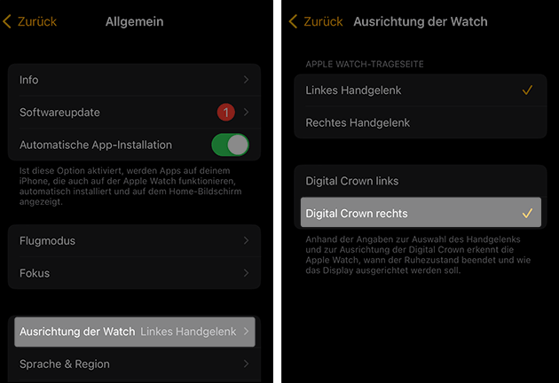 Apple Watch App: Bildschirm drehen