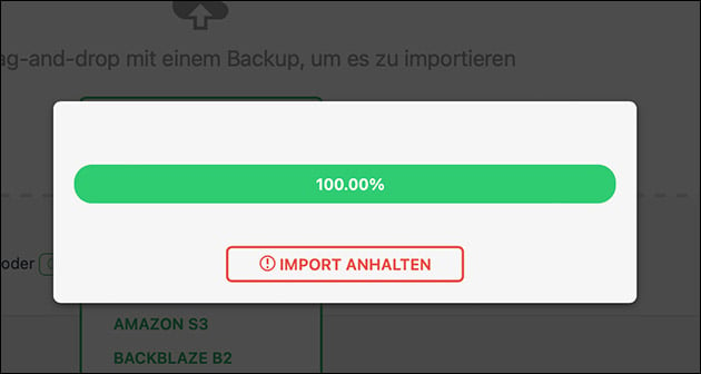 "All in One Migration": Stop bei 100 %