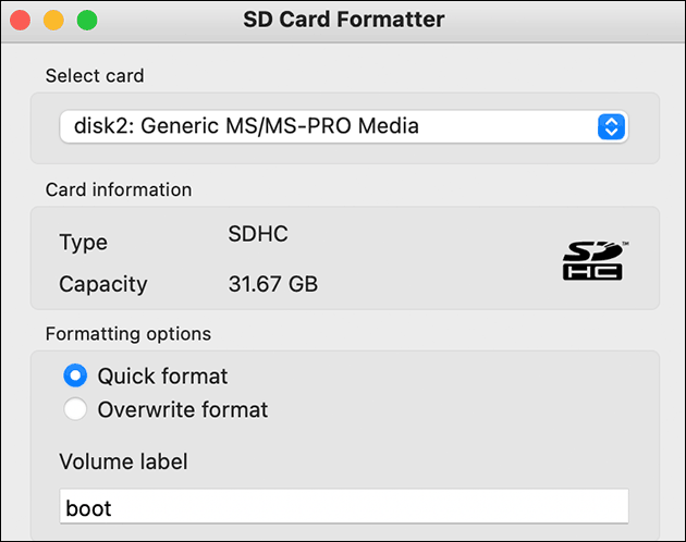 SD Card Formatter (Mac)