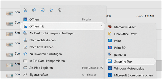 Öffnen mit: Windows Snipping Tool