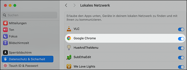 Apple Netzwerk Einstellungen für Chrome
