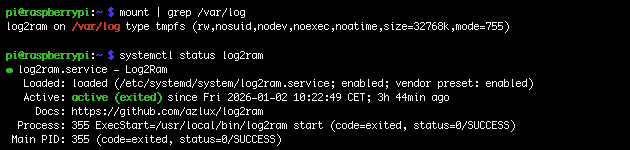 Code zum Prüfen: Ist log2ram aktiv?