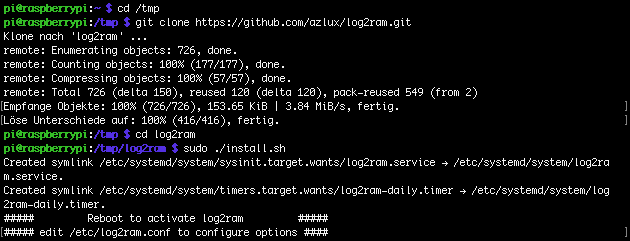 log2ram aus GIT laden und installieren