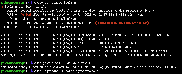 log2ram inaktiv: Lösung ergänzend zum Text