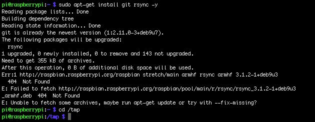 GIT installiert, RSYNC fehlt