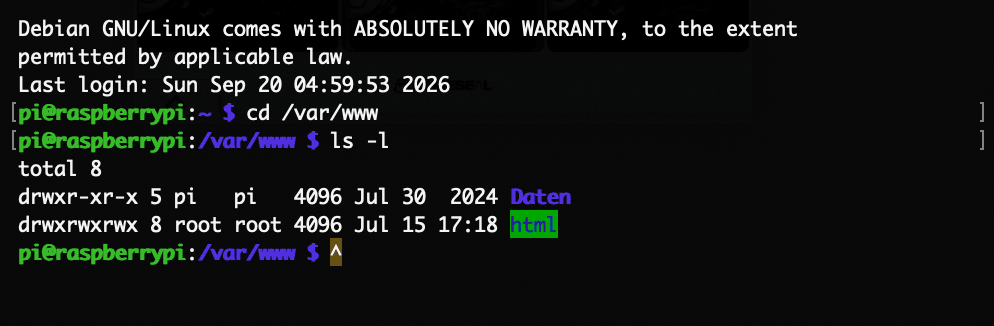 Document Root auf dem Raspberry P (Linux)