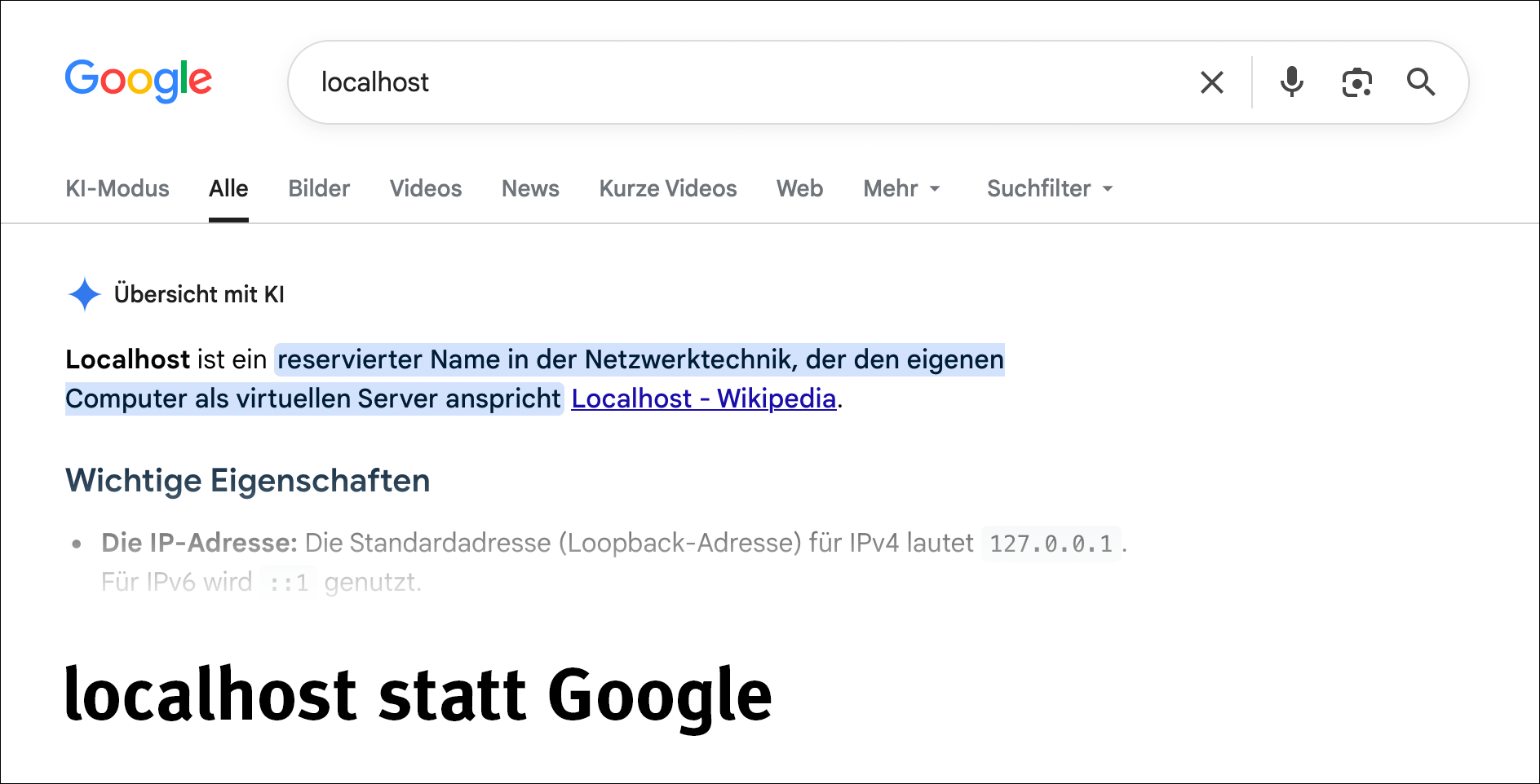 localhost aufrufen statt Google