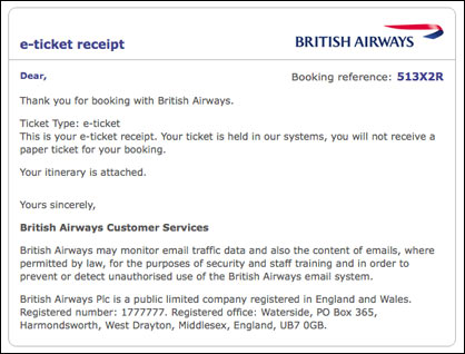 British Airways: e-ticket Virus