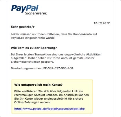 PayPal Phishing Email