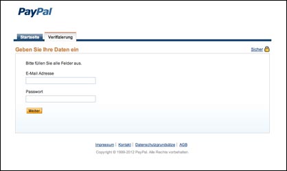 Paypal Phishing Webseite