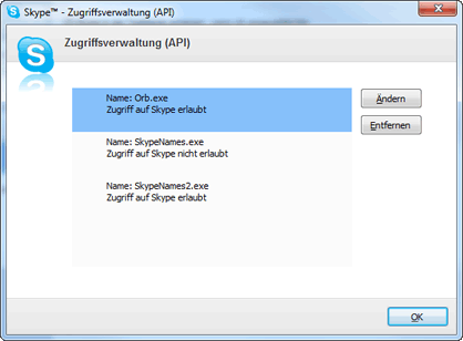Skype App Zugriffe