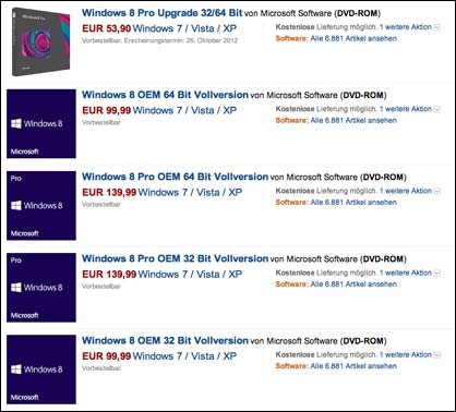 Windows 8 Preisliste Windows 8 Preisliste
