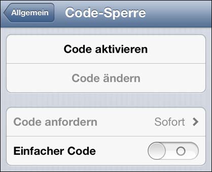 iOS 6.1 Code-Sperre