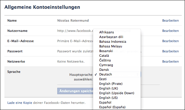 Facebook Sprache ändern