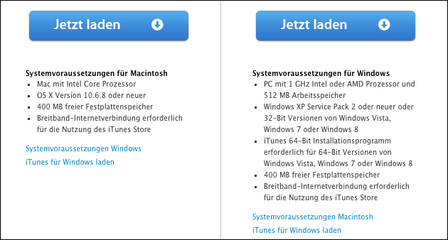 Systemvorraussetzungen iTunes 11