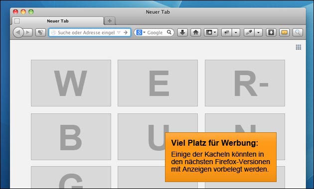 Demnächst Werbung im Firefox