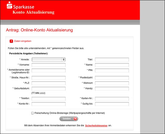 Sparkasse Aktualisierung: Phishing Email