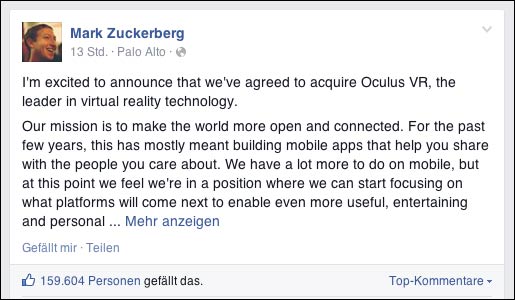 Mark Zuckerberg: Facebook kauft Oculus Rift