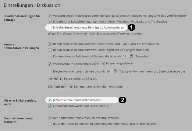 Wordpress Kommentar Einstellungen