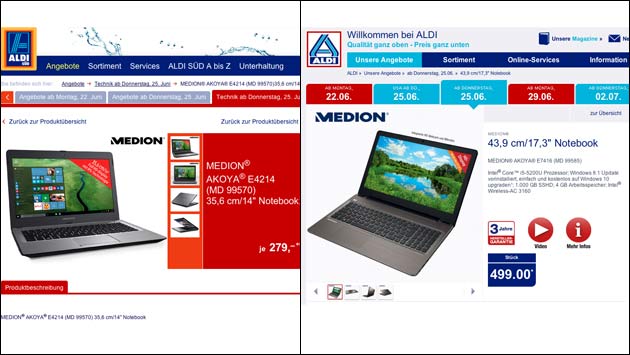 Aldi-Schnäppchen: Medion Akoya E4214 und E7416