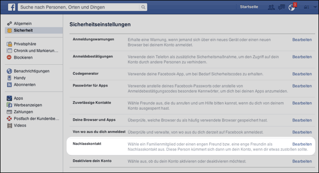 Facebook Nachlasskontakt