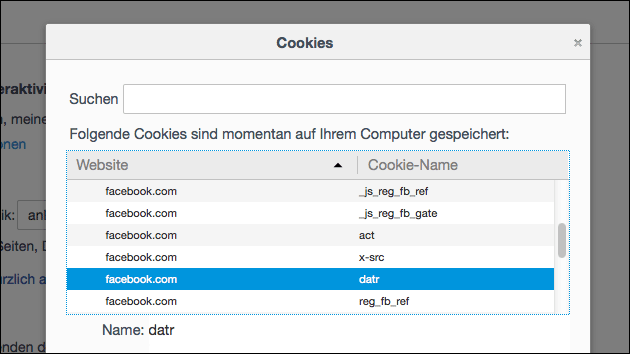 Facebook Cookies im Firefox
