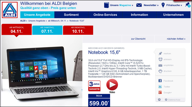 Komplettes Office 365 und Medion Notebook heute bei Aldi in Belgien!