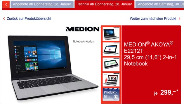 Notebook/Tablet Schnäppchen: Medio Akoya E2212T!