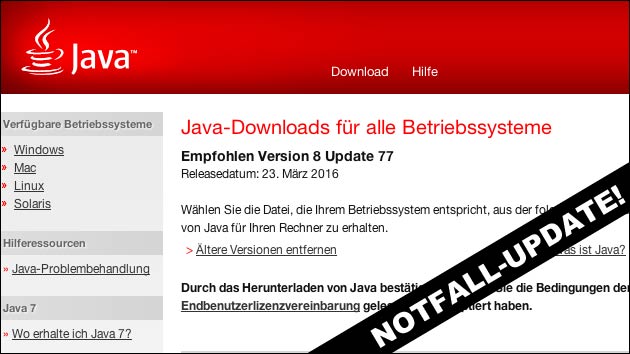 Java Notfall-Update - dringend installieren!