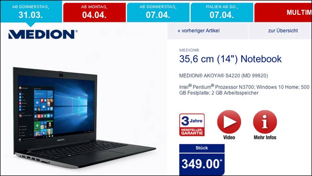 Ab heute bei Aldi: Medion Akoya s4220