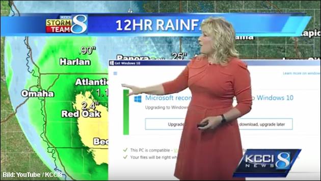 Windows 10 Update Hinweis im Wetterbericht!