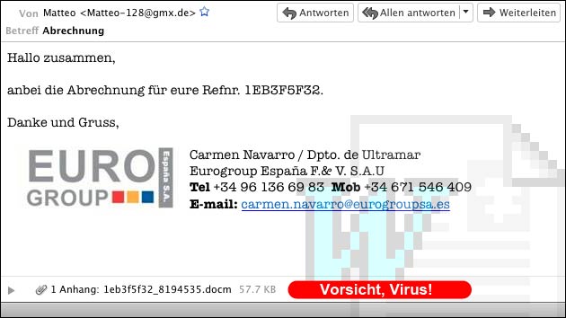 Gefälschte Mail: Angebliche Rechnung der Euro Group mit Virus!