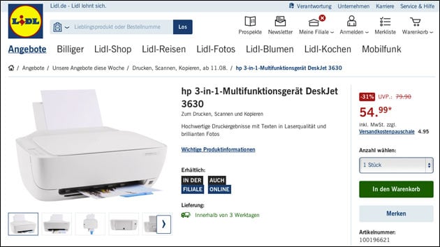 HP Deskjet 3630 heute bei Lidl