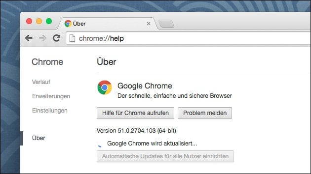 Update auf Chrome Browser 52