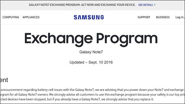 Samsung Galaxy Note7 Austausch hilft anscheinen nicht