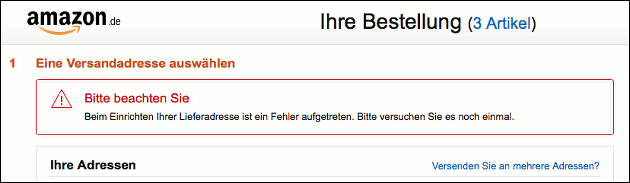 Amazon: Fehler bei Bestellung