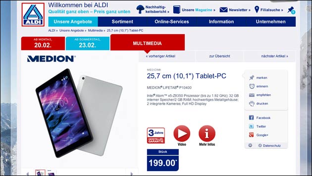 LifeTab P10400 bei Aldi Nord