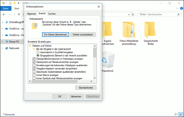 Windows 10 Ordneroptionen