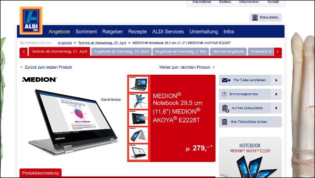 Aldi bringt Notebook-Schnäppchen: Medion Akoya E2228T!