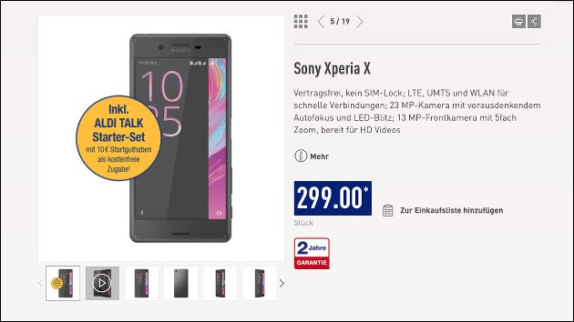 Sony Xperia X im Angebot bei Aldi