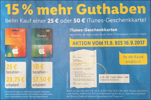 Diese Woche wieder 15% Rabatt auf iTunes Karten!