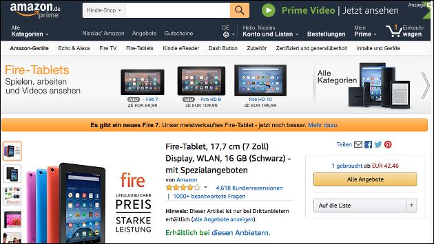 Amazon Fire Tablet Angebot