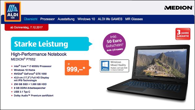 Notebook Medion P7652