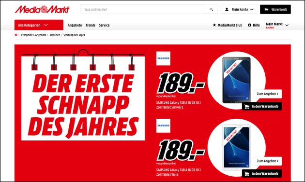 Mediamarkt Schnapp des Tages Samsung Galaxy Tab A