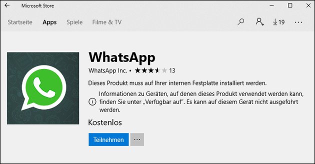 WhatsApp App im Windows Store