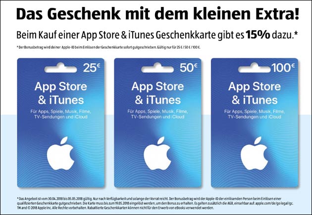 iTunes- und App-Store-Karten wieder mit Rabatt